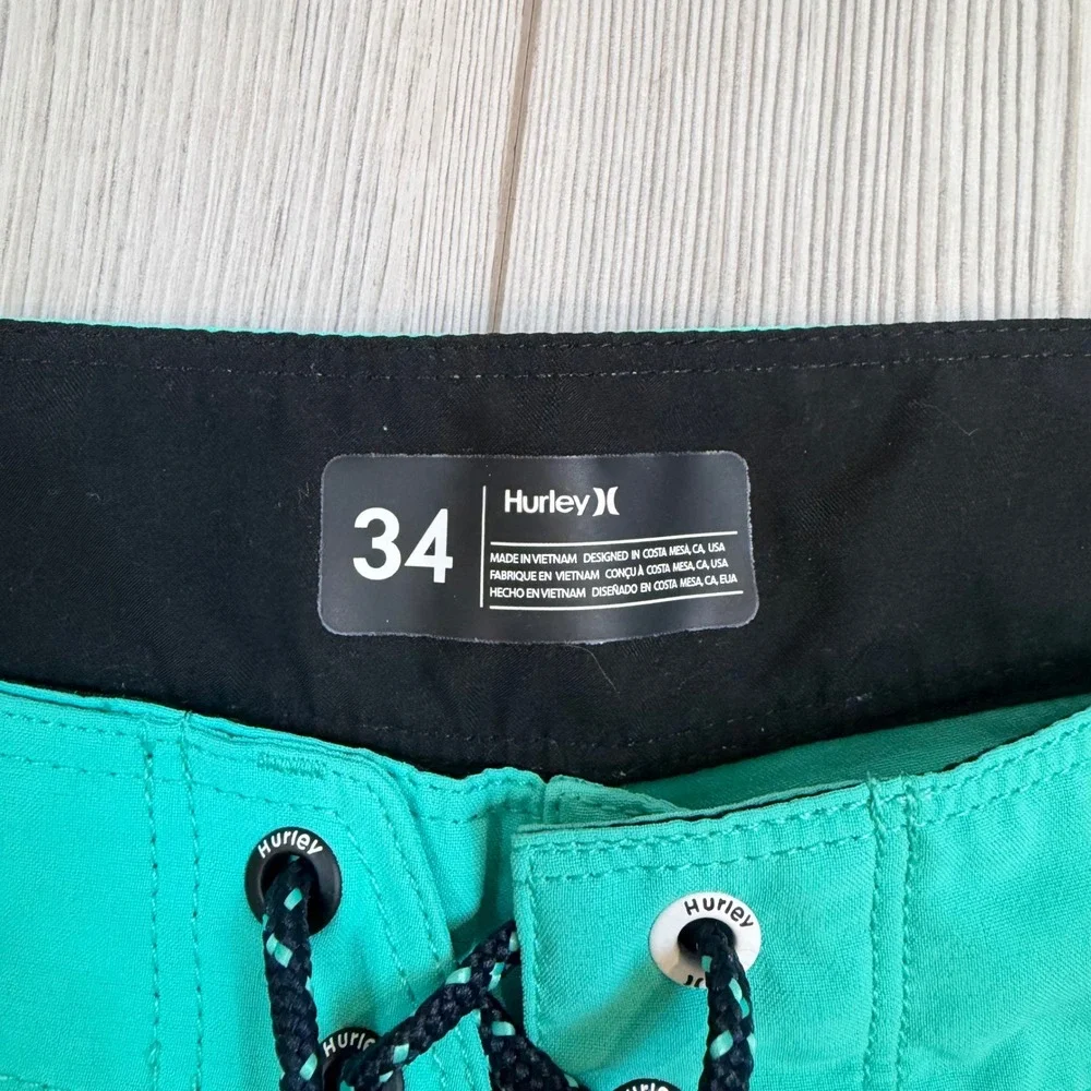 Hurley Mens Board Shorts Size 34 Teal Green Surf Swim Trunks Solid Beachwear